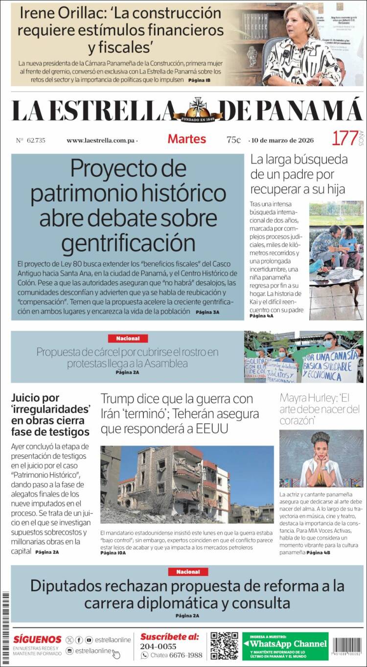 Portada de La Estrella de Panamá (Panam&aacute;)