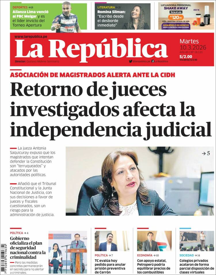 Portada de La Republica (Peru)
