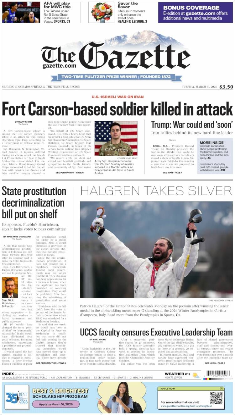 Portada de The Gazette (&Eacute;tats-Unis)