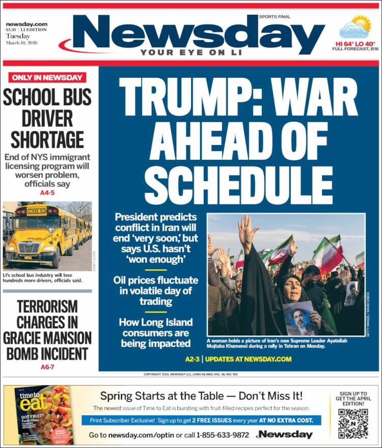 Portada de Newsday (USA)