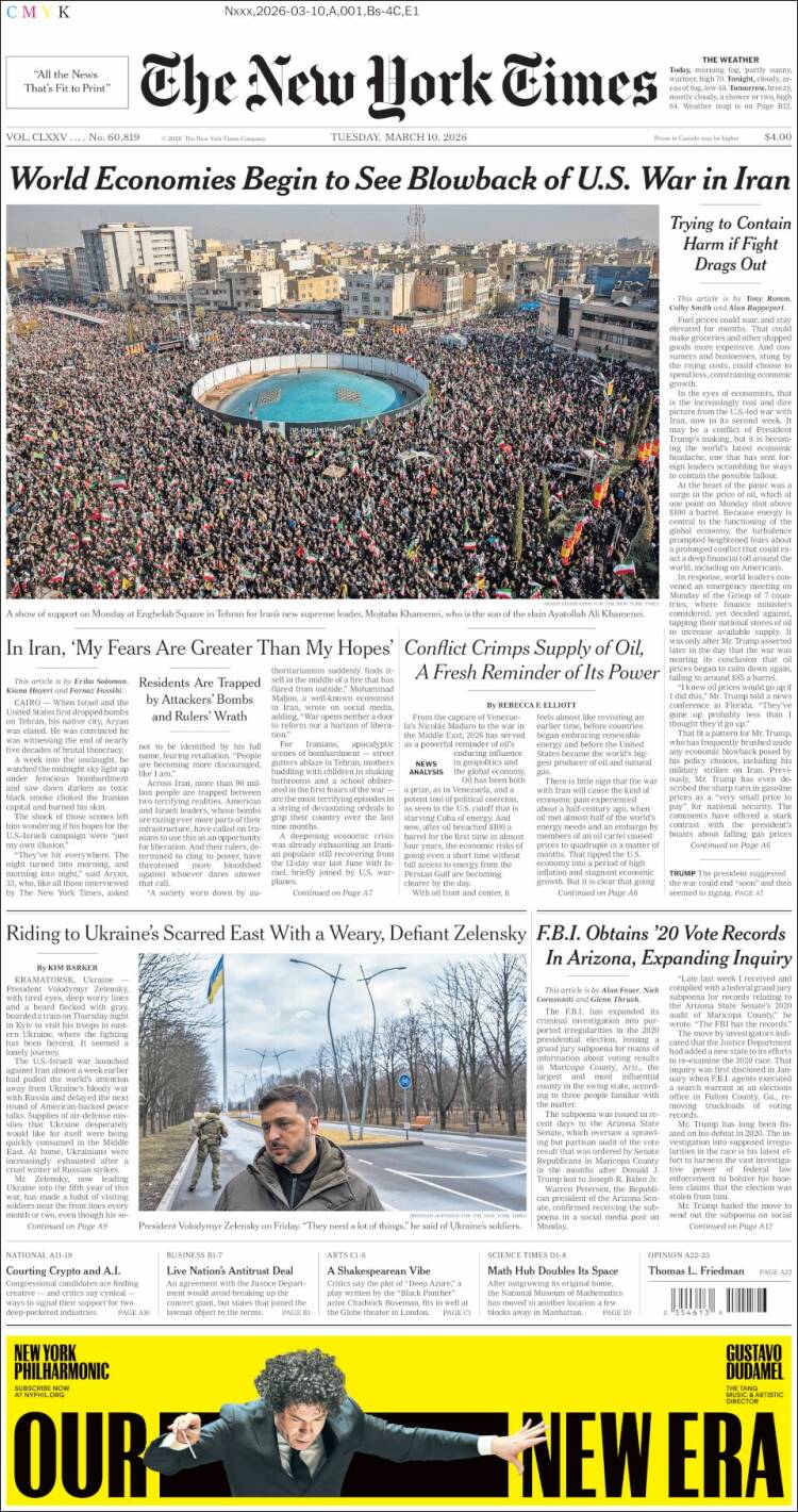 Portada de New York Times (USA)