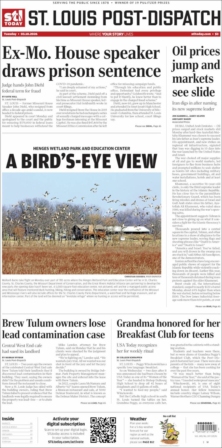 Portada de St. Louis Post-Dispatch (USA)