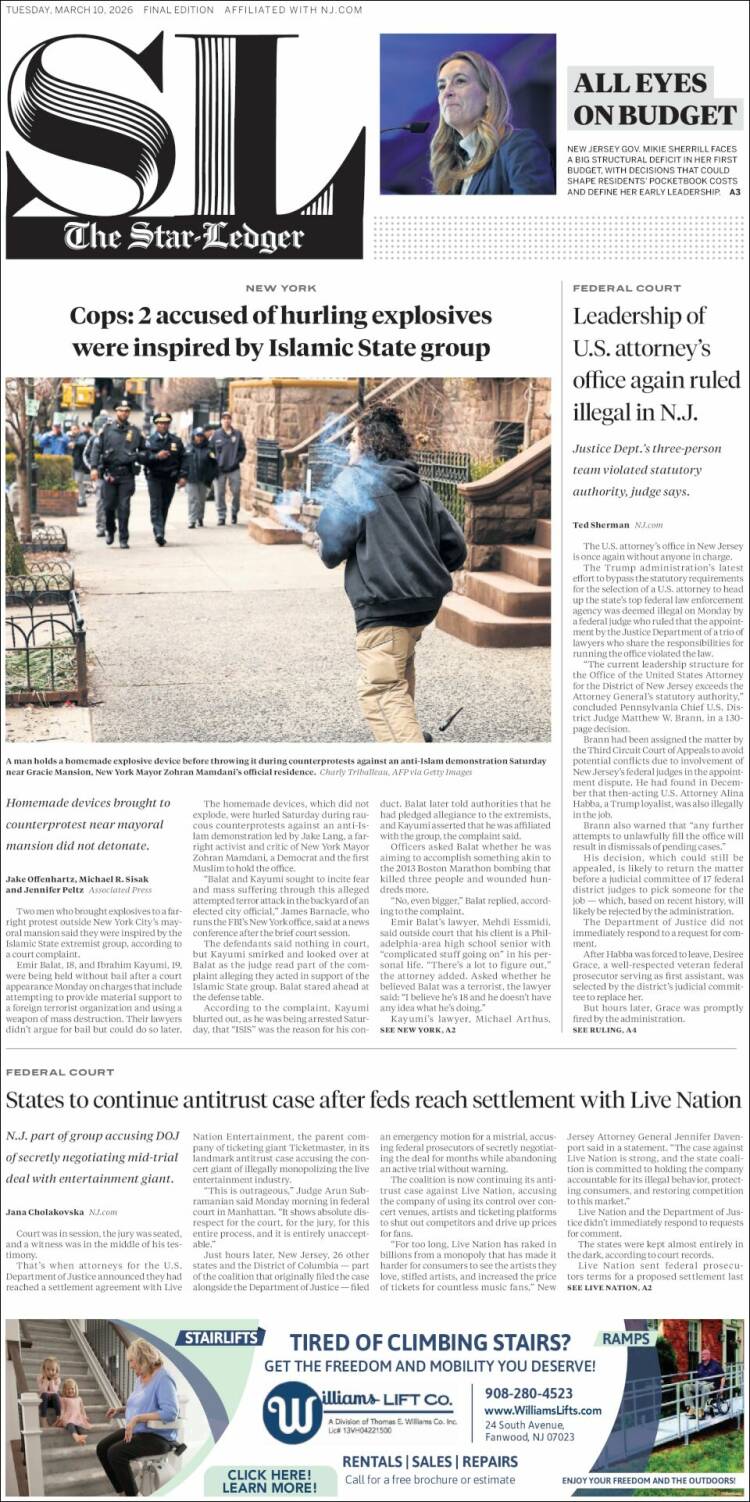 Portada de Star-Ledger (&Eacute;tats-Unis)