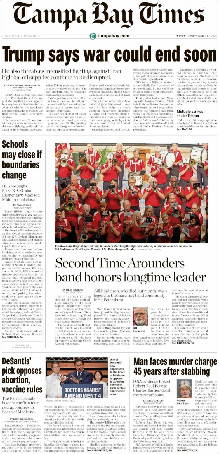 Portada de Tampa Bay Times (&Eacute;tats-Unis)