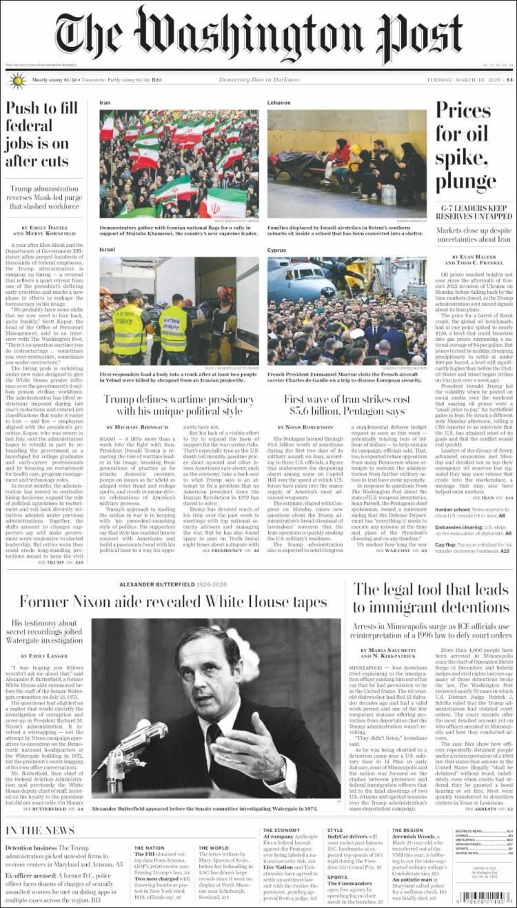 Portada de The Washington Post (&Eacute;tats-Unis)