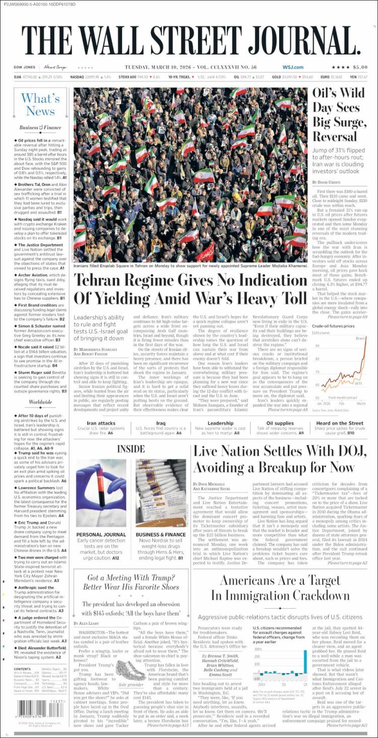Portada de Wall Street Journal (USA)