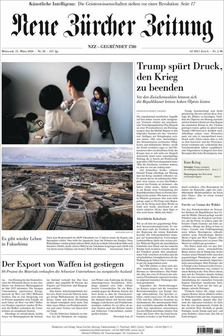 Portada de Neue Zürcher Zeitung (Suisse)