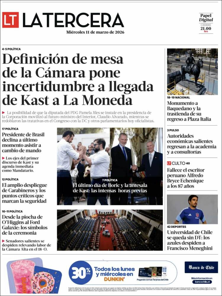 Portada de La Tercera (Chile)