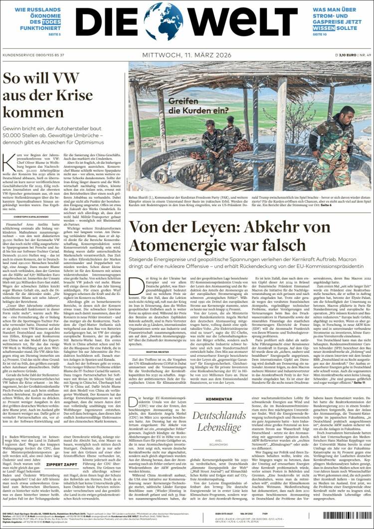 Portada de Die Welt (Germany)