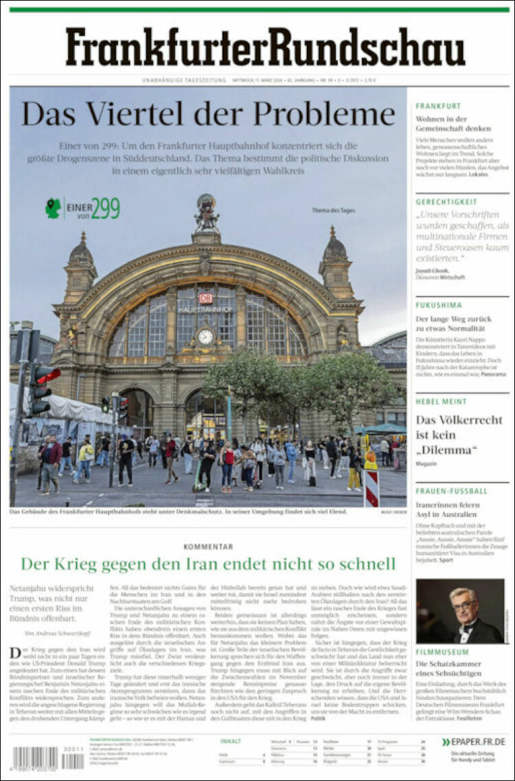 Portada de Frankfurter Rundschau (Allemagne)
