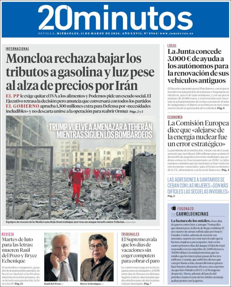 Portada de 20 Minutos - Sevilla (Espagne)
