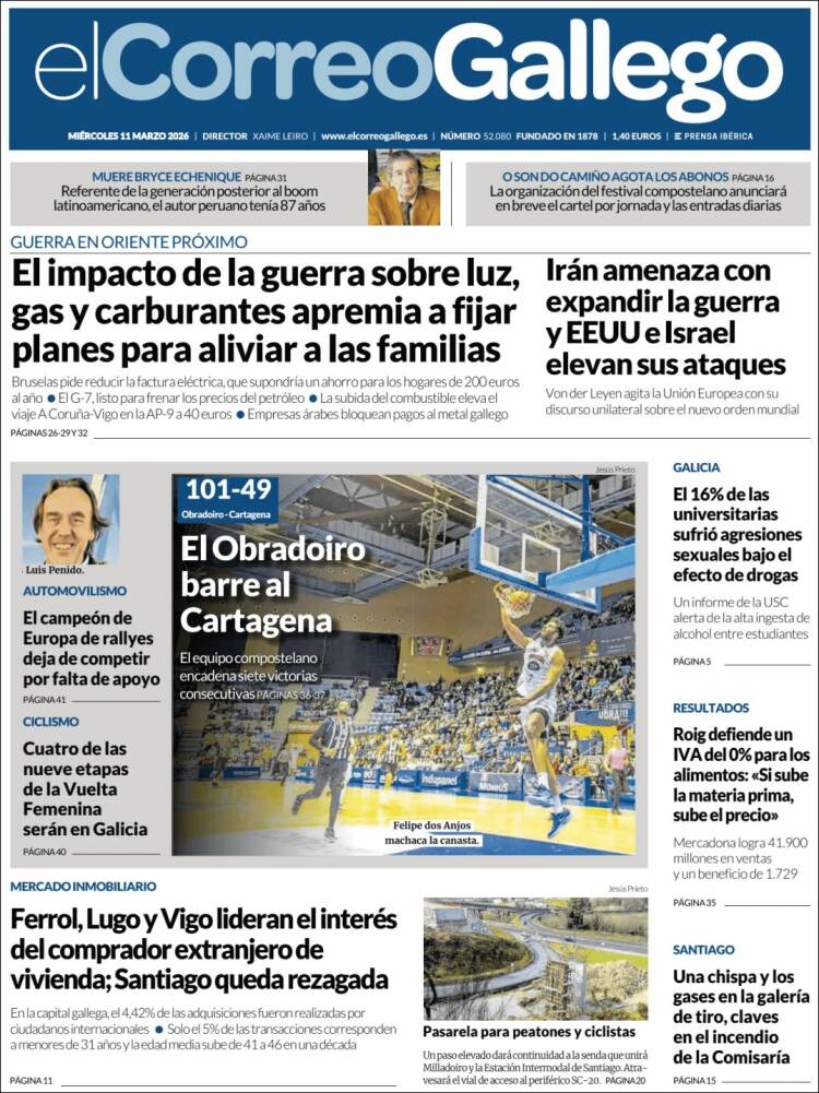 Portada de El Correo Gallego (Espagne)