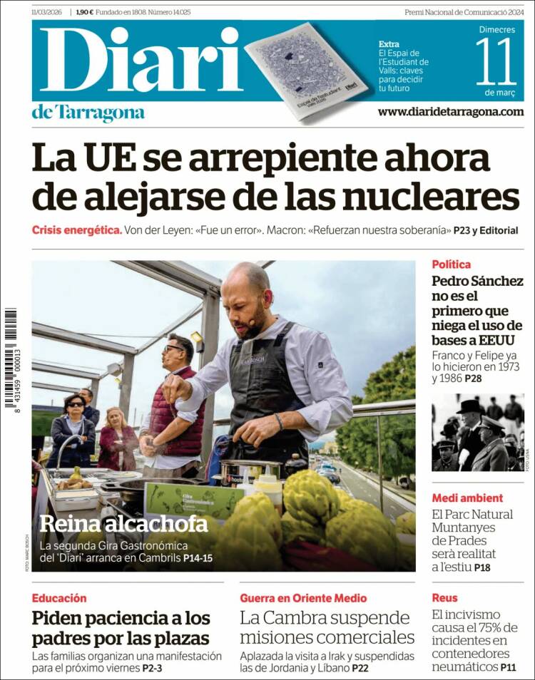 Portada de Diari de Tarragona (Espagne)