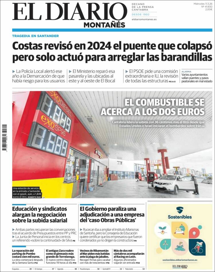 Portada de El Diario Montañés (Espagne)