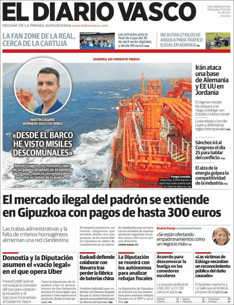 Portada de Diario Vasco (Espagne)