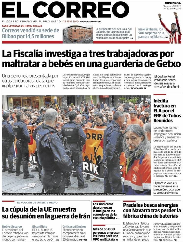 Portada de El Correo - Guipuzcoa (Espagne)