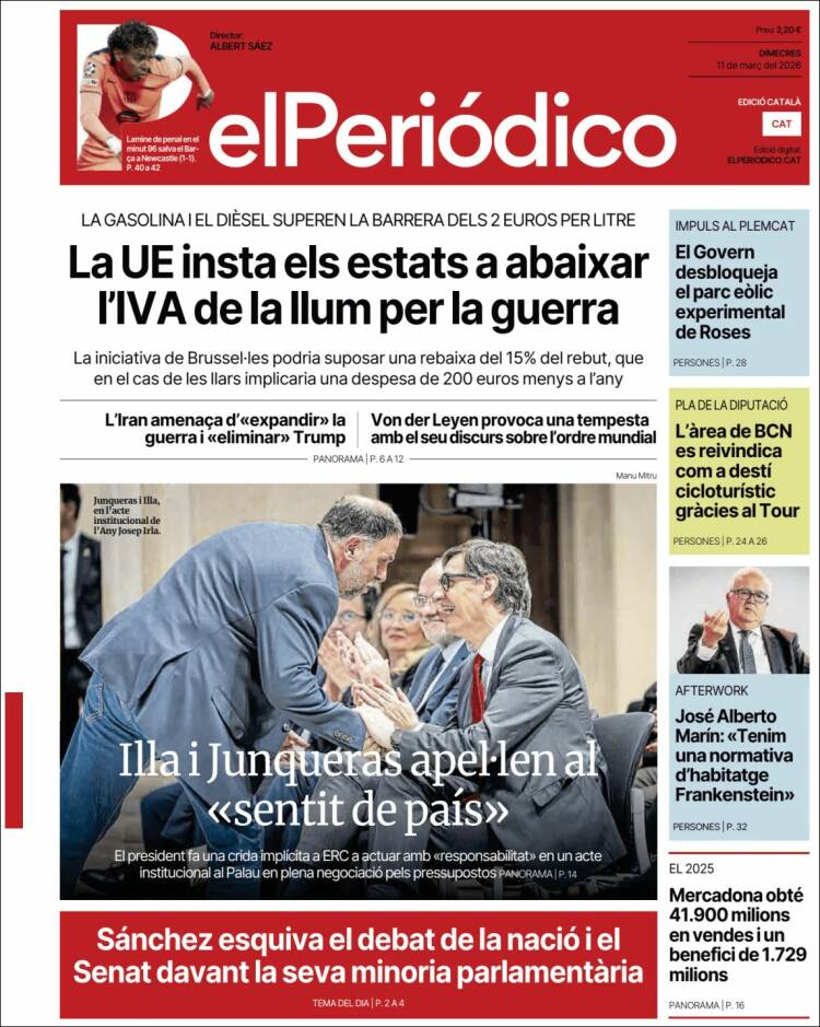 Portada de El Periódico de Catalunya (Espagne)