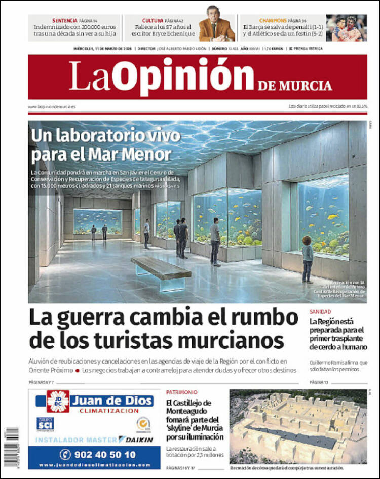 Portada de La Opinión de Murcia (Espagne)
