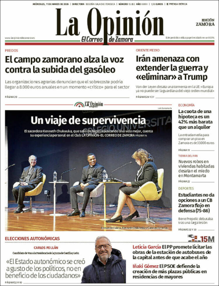 Portada de La Opinión - El Correo de Zamora (Espagne)