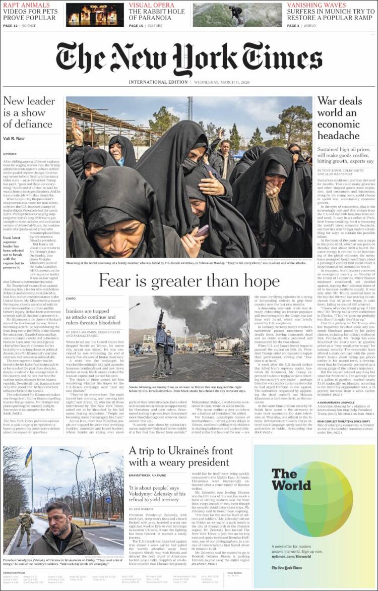 Portada de International New York Times (Europe)