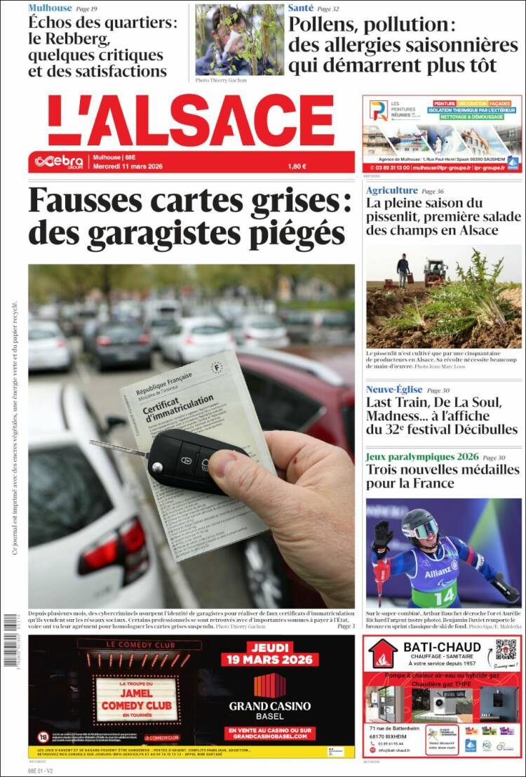Portada de Journal L'Alsace (France)