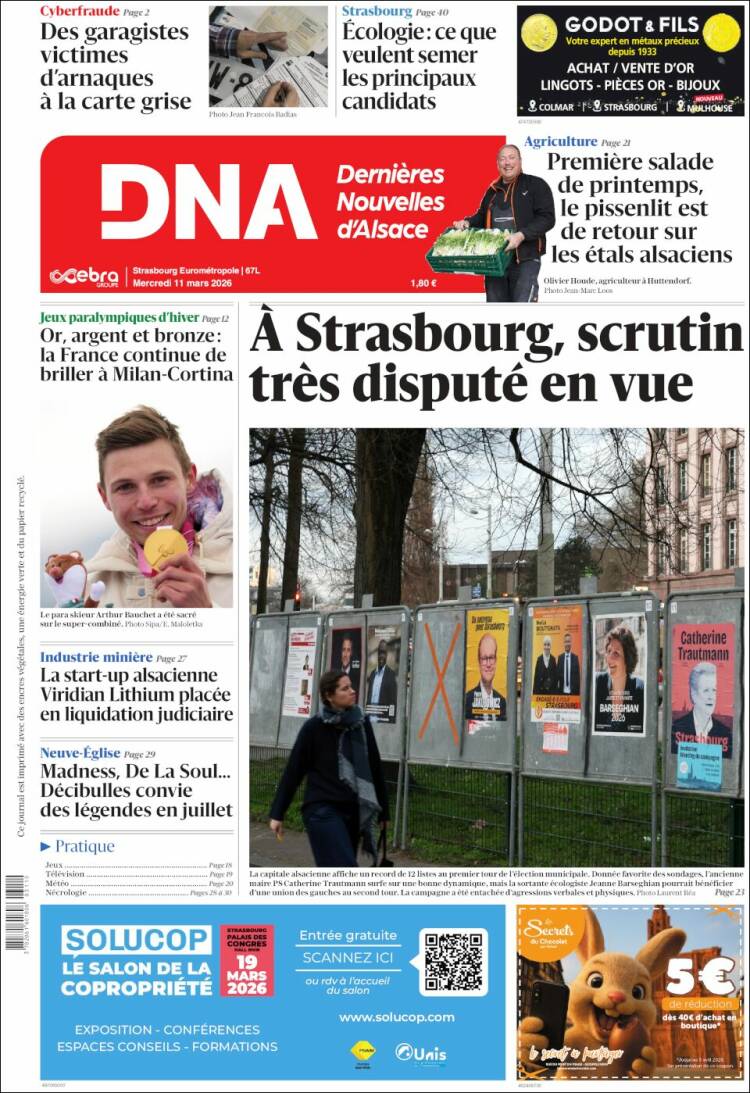 Portada de Les Dernières Nouvelles d'Alsace (France)
