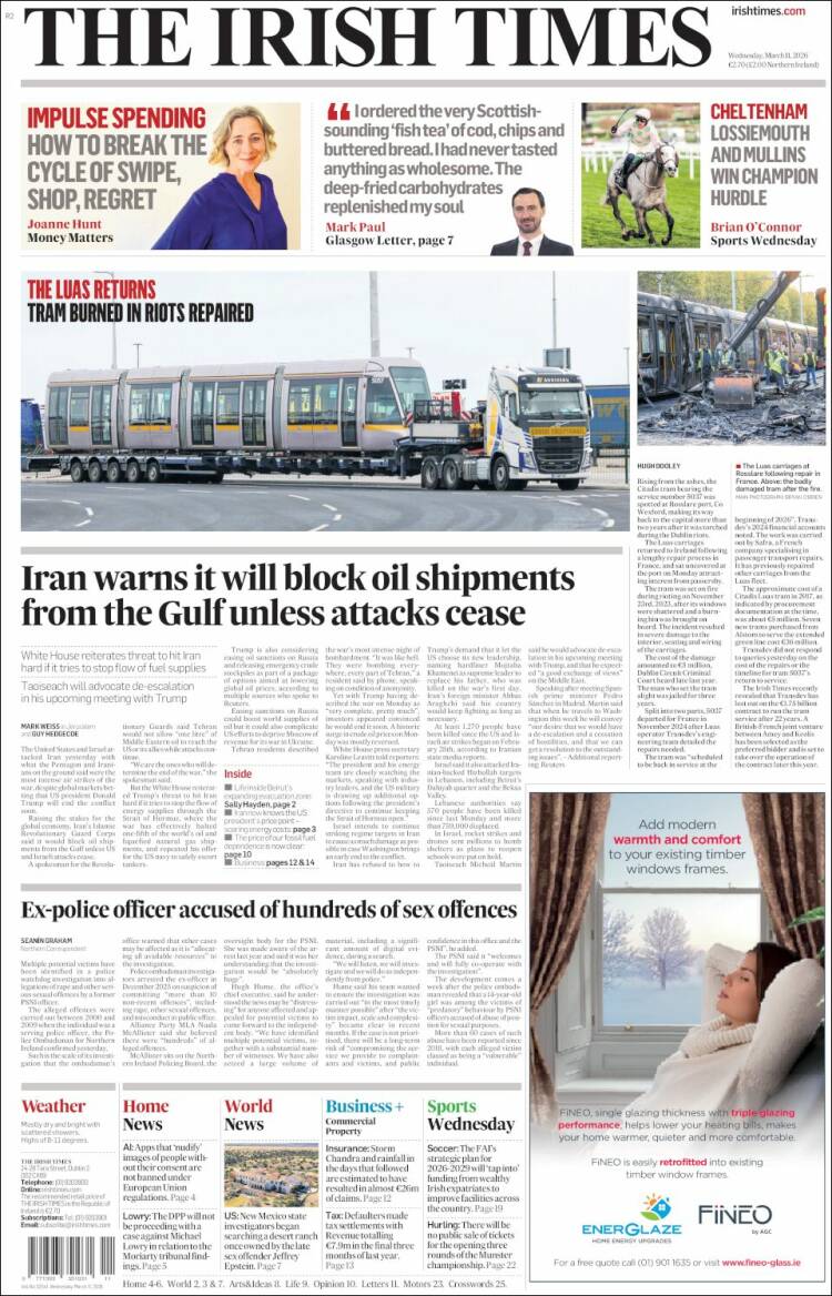 Portada de Irish Times (Irlande)