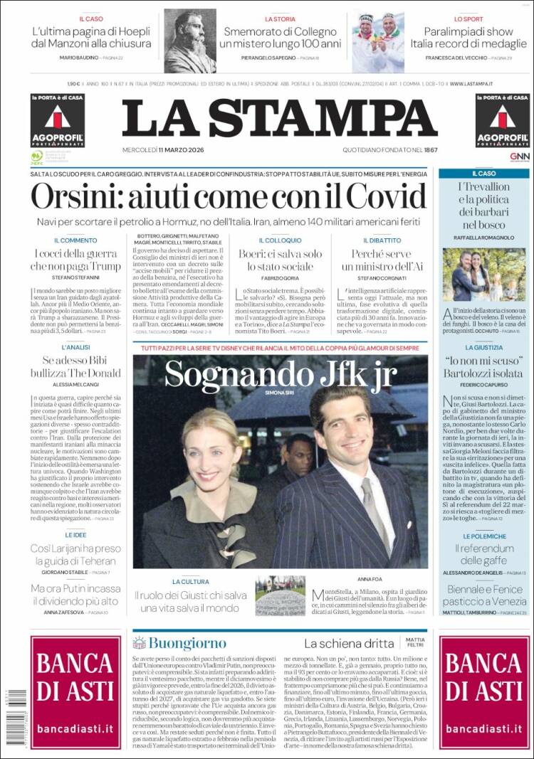 Portada de La Stampa (Italy)