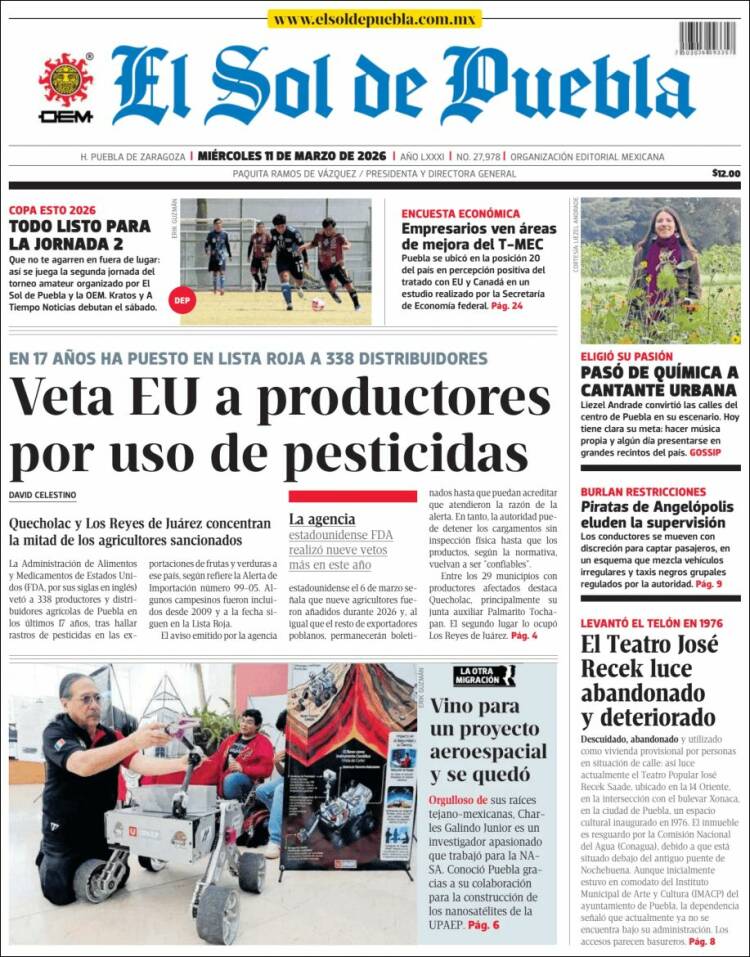 Portada de El Sol de Puebla (Mexique)