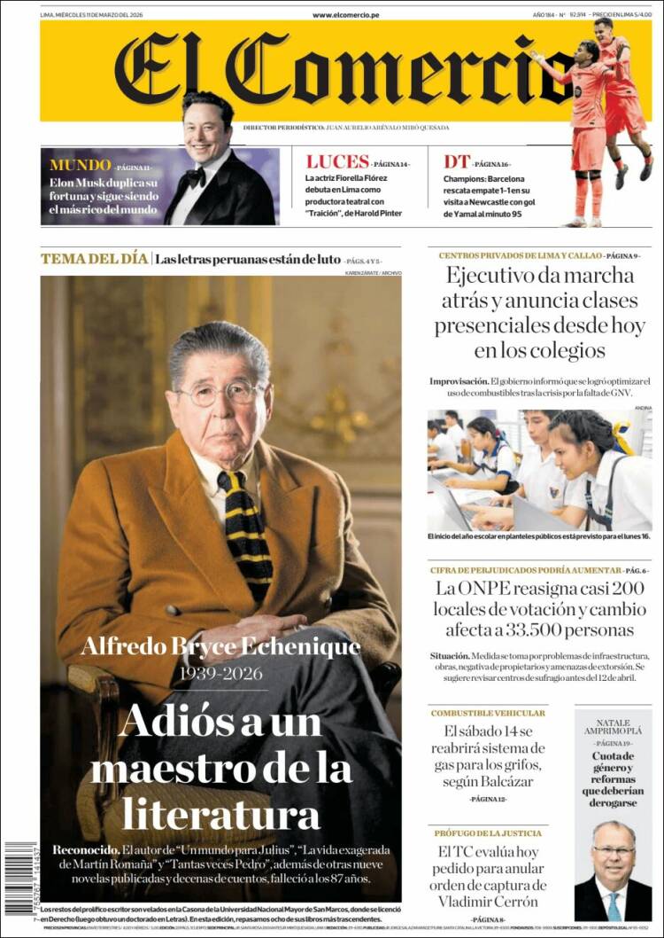Portada de El Comercio (P&eacute;rou)