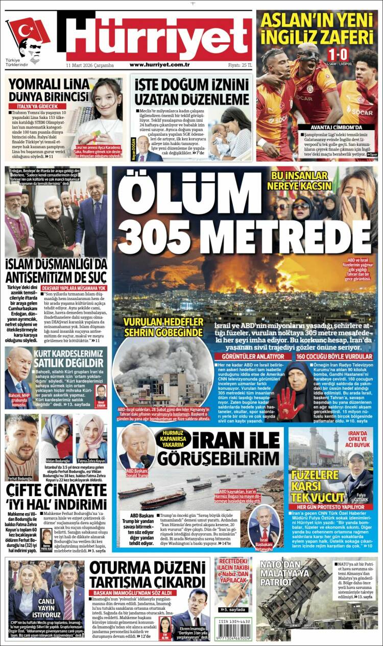 Portada de Hürriyet (Turquie)