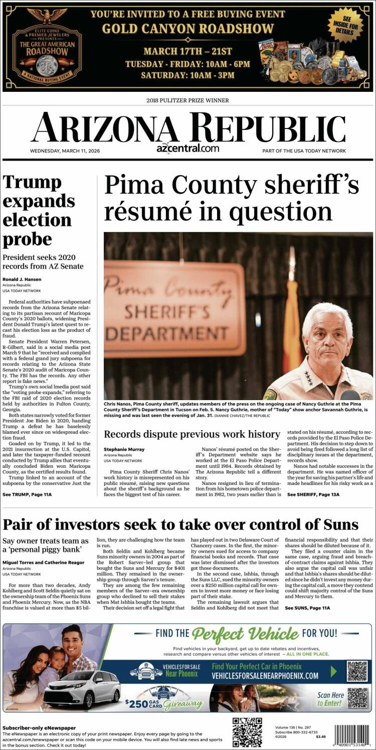 Portada de Arizona Republic News (&Eacute;tats-Unis)