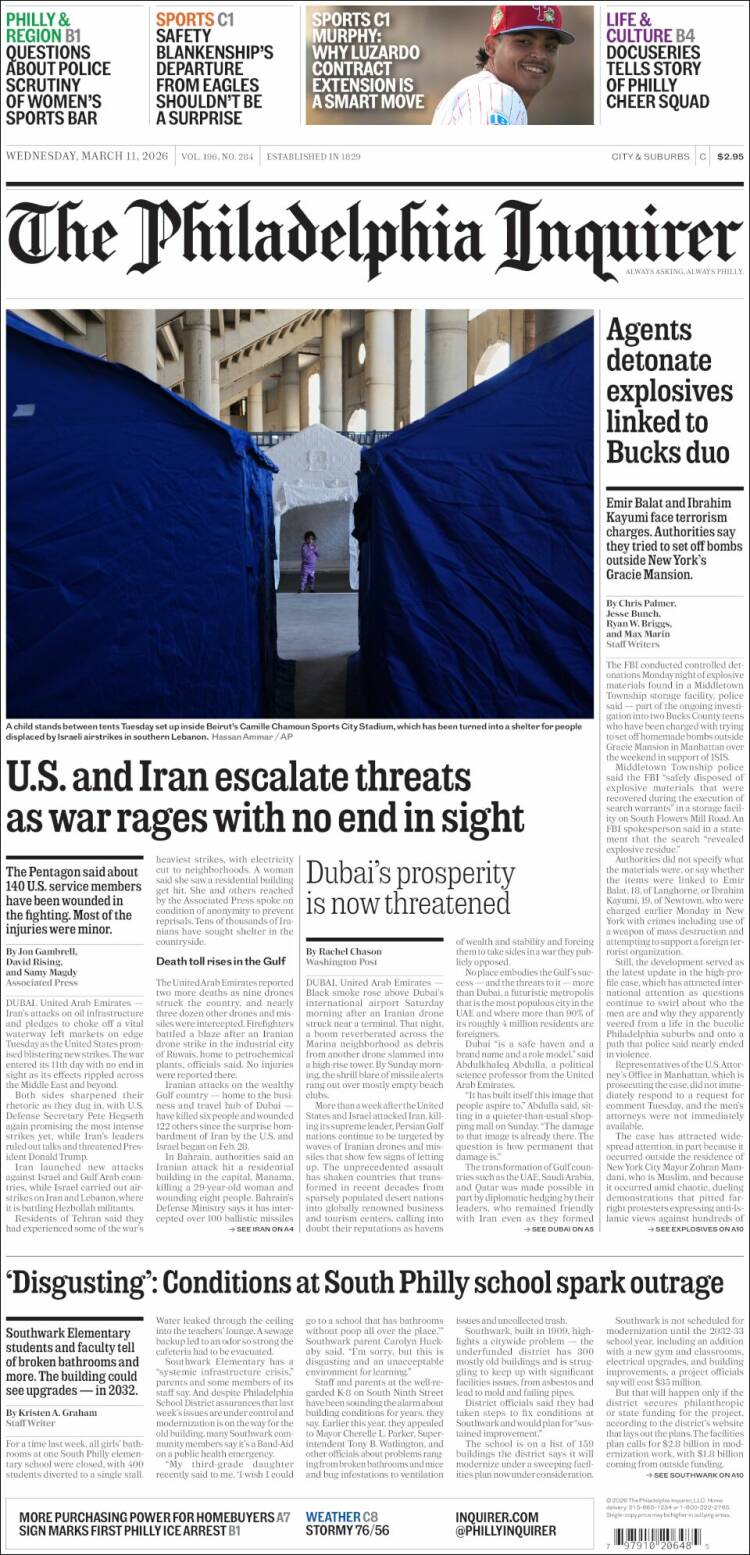 Portada de Philadelphia Inquirer (&Eacute;tats-Unis)