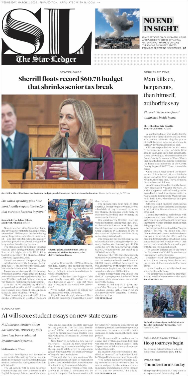 Portada de Star-Ledger (&Eacute;tats-Unis)