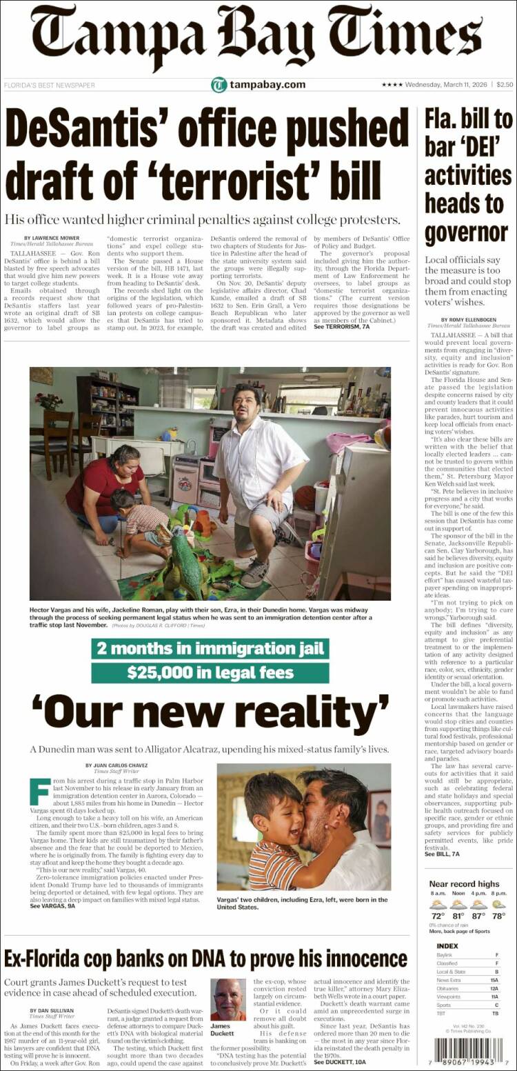 Portada de Tampa Bay Times (&Eacute;tats-Unis)