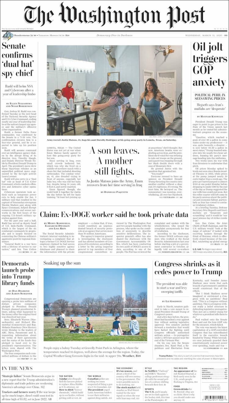 Portada de The Washington Post (&Eacute;tats-Unis)