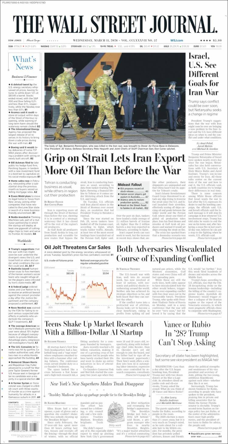 Portada de Wall Street Journal (USA)