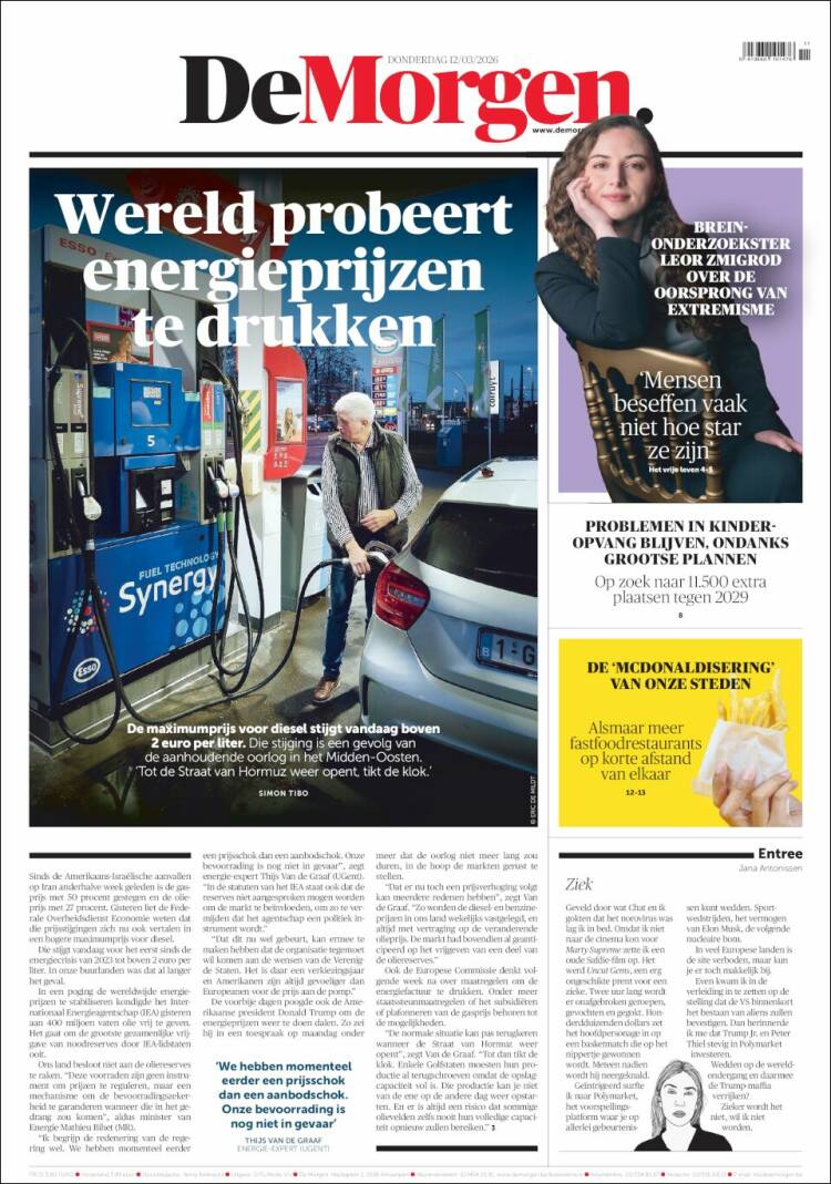 Portada de De Morgen (Belgium)