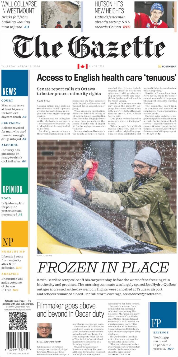 Portada de The Gazette (Canada)