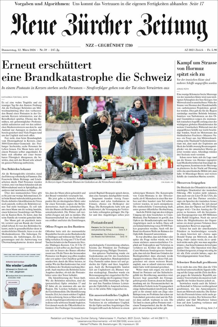 Portada de Neue Zürcher Zeitung (Suisse)