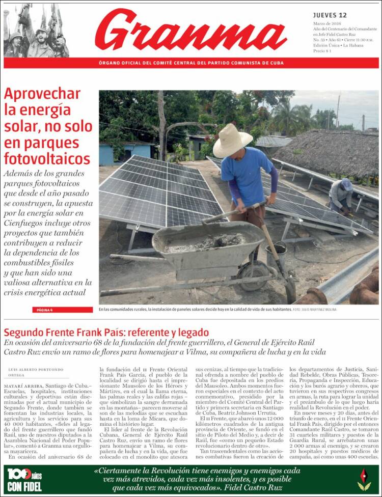 Portada de Granma (Cuba)