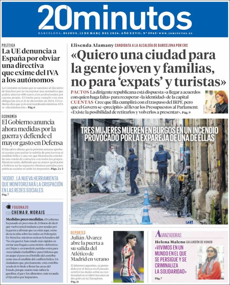 Portada de 20 Minutos - Barcelona (Espagne)