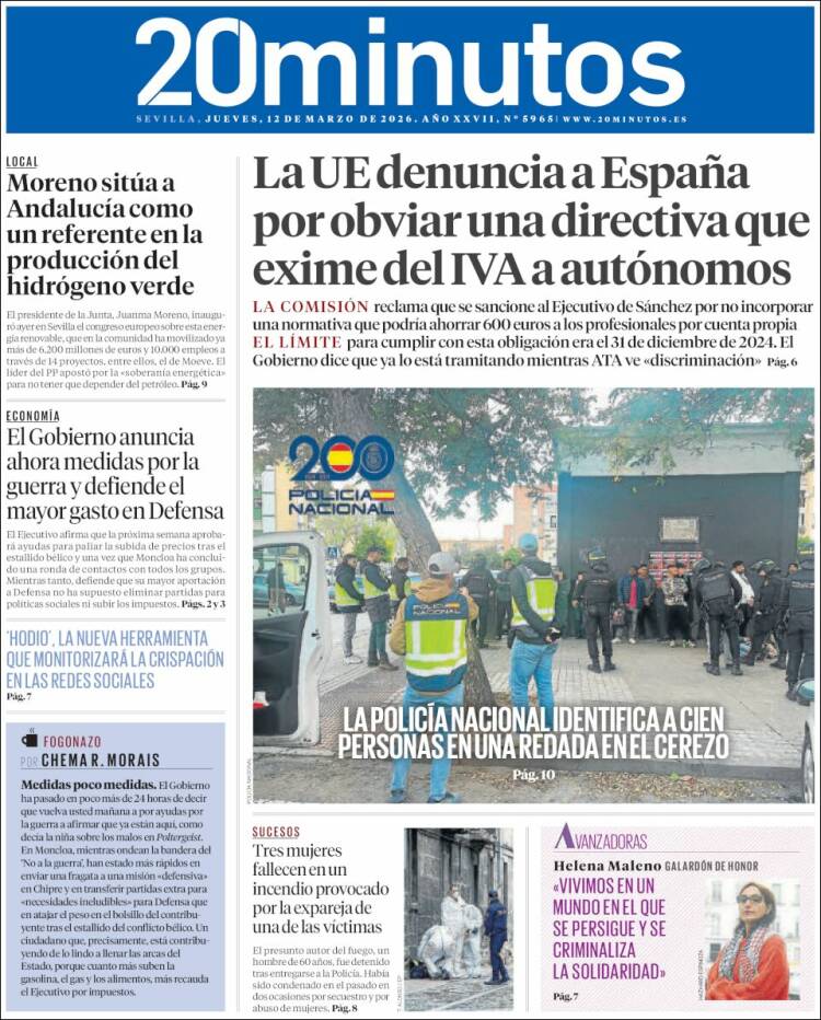 Portada de 20 Minutos - Sevilla (Espagne)