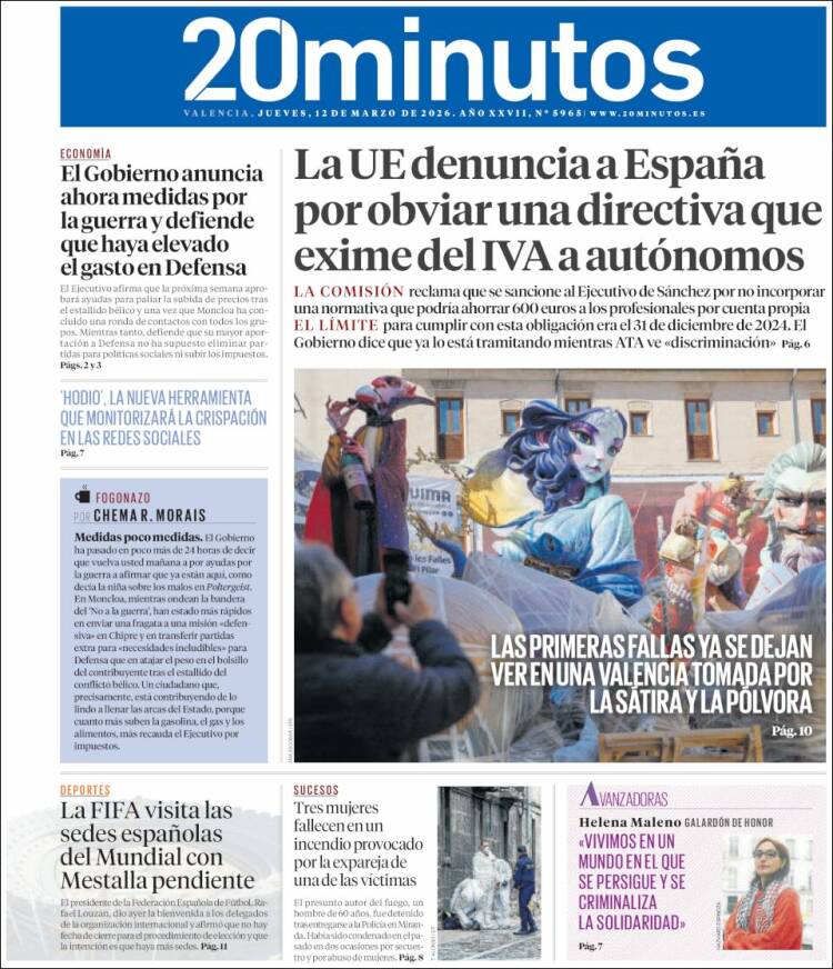 Portada de 20 Minutos - Valencia (Espagne)