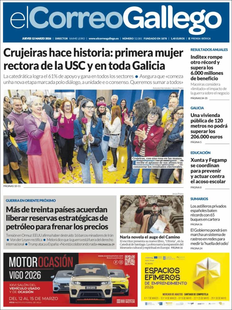 Portada de El Correo Gallego (Espagne)