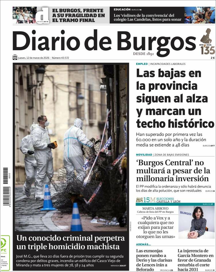 Portada de Diario de Burgos (Espagne)