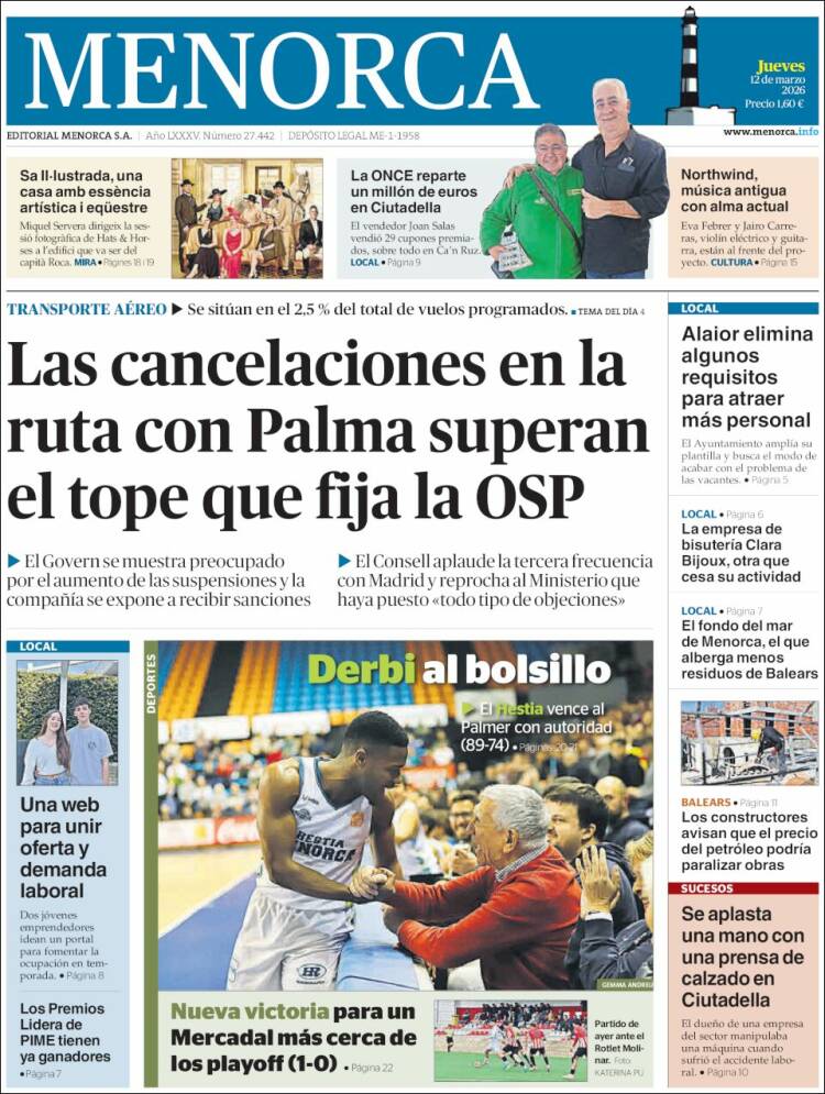 Portada de Menorca - Diario Insular (Espagne)