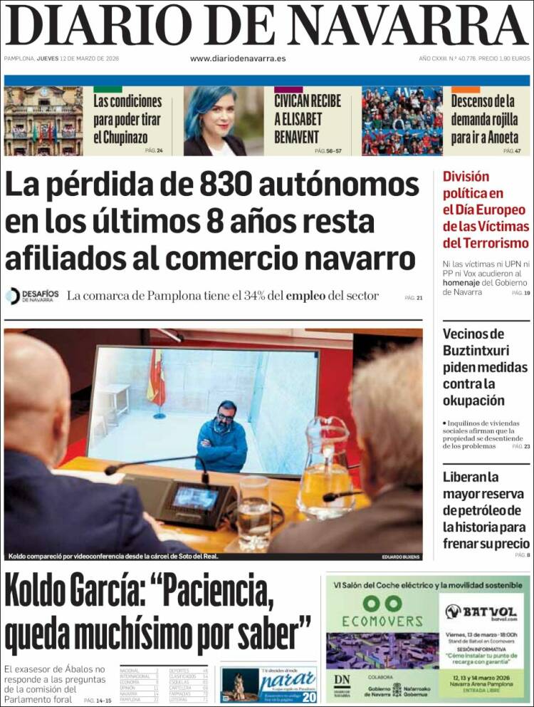 Portada de Diario de Navarra (Espagne)