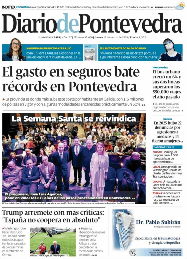 Portada de Diario de Pontevedra (Espagne)