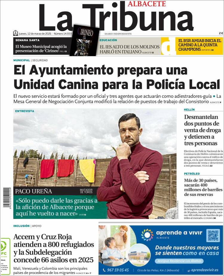 Portada de La Tribuna de Albacete (Espagne)